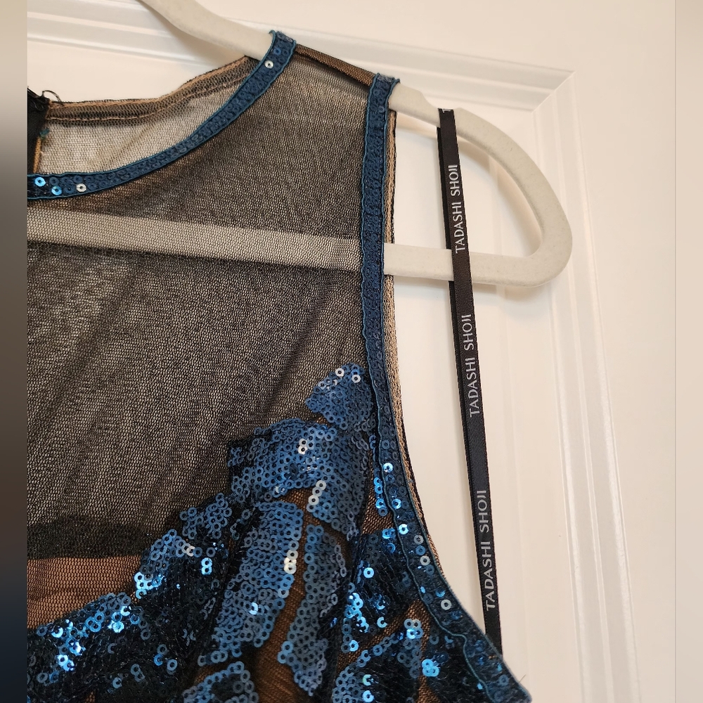 Tadashi Shoji Blue Sequin  Pencil Dress Size 10 - Picture 3 of 4